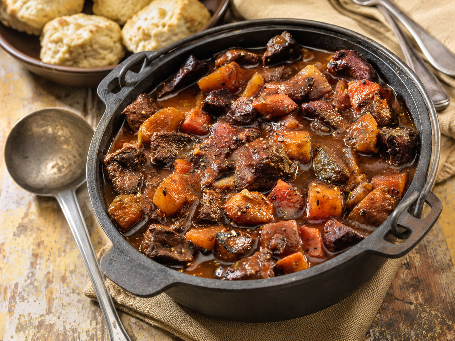 Carbonnade flamande à la Leffe mijotée dans le van, servie avec du pain de campagne