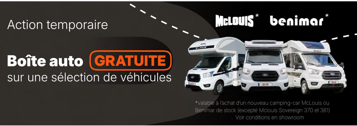 Boîte auto gratuite sur une sélection de véhicules Benimar et McLouis de stock